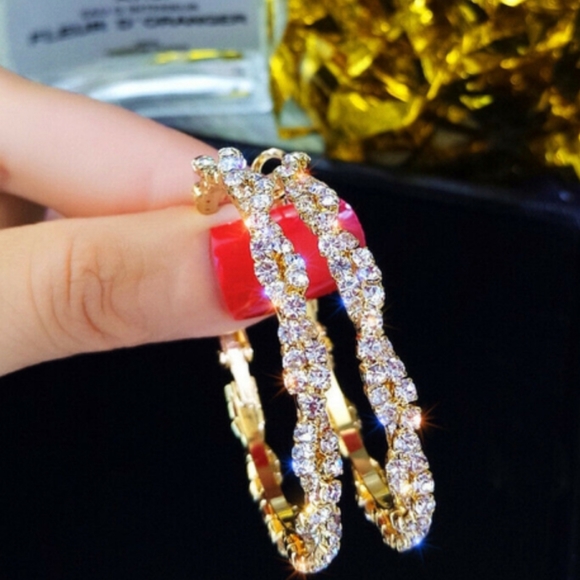 Jewelry - NEW Gold filled twisted crystal hoop earrings